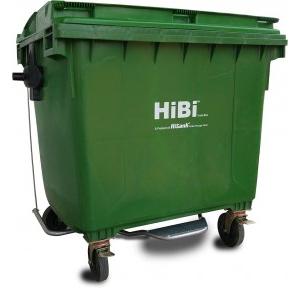 Hibi Dustbin Four Wheeled Trolley Color Green HDPE 1100 Ltr L137 X W104 X H129.54 cm