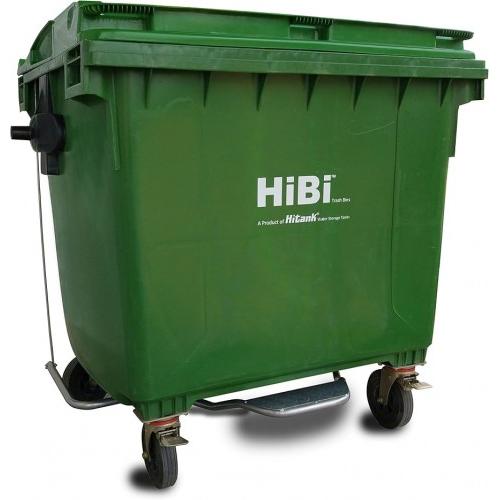 Hibi Dustbin Four Wheeled Trolley Color Green HDPE 1100 Ltr L137 X W104 X H129.54 cm