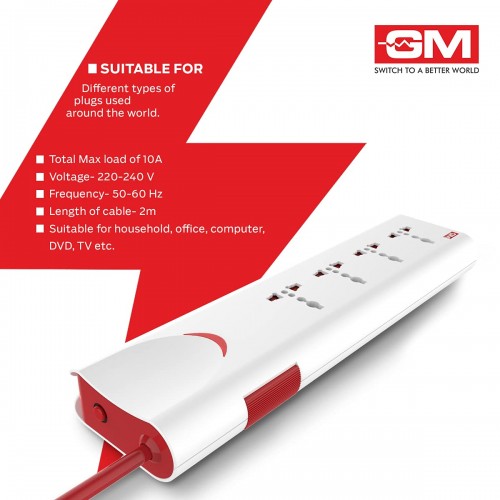 GM Extension Cord 3060 E-Book Power Strip 240 Volts With 2 Mtr Heavy Duty