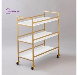 Kitchen Trolley Multi Purpose L29xW14xH35 Inch Golden MS Powder Coated 3 Feet