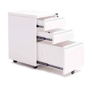 Pedestal Drawer Metal Unit With 3-Lockable Drawers 4 Wheels and Durable 1.2 MM CRCA Build in Powder Coated Finish Upper Drawers H3.2xD15.1 Inch Bottom Drawer H8.2xD15.1 Inch Full Measurement of Pedestal W375xD500xH600 MM