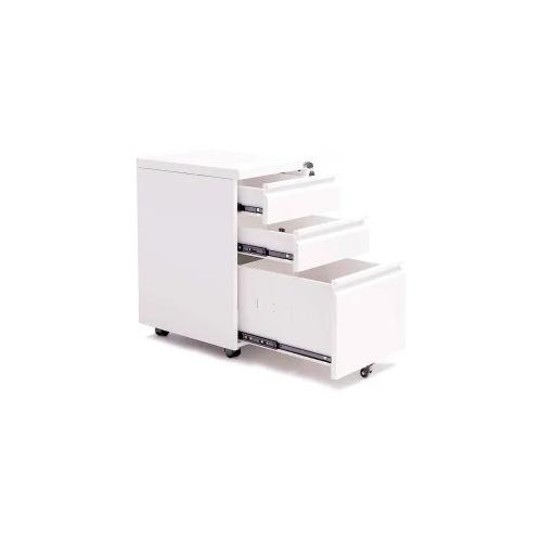 Pedestal Drawer Metal Unit With 3-Lockable Drawers 4 Wheels and Durable 1.2 MM CRCA Build in Powder Coated Finish Upper Drawers H3.2xD15.1 Inch Bottom Drawer H8.2xD15.1 Inch Full Measurement of Pedestal W375xD500xH600 MM