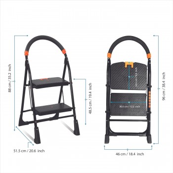 Trendy Ladder Cameo Foldable Step With Anti-Skid Shoes Black Heavy Duty 3 ft 2 Step