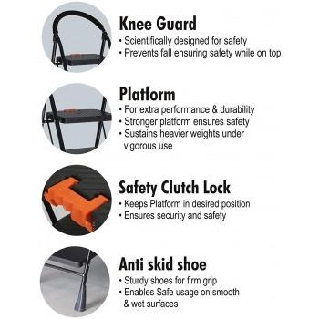Trendy Ladder Cameo Foldable Step With Anti-Skid Shoes Black Heavy Duty 4 ft 3 Step