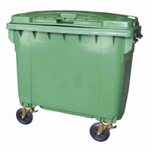 Sheetal Waste Bin Moulded Four Wheeled LDPE With MS Frame Green Plastic 600 Ltr D30xW52xH46 Inch