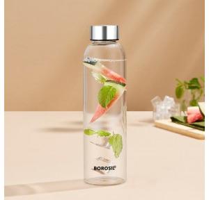 Borosil Bottle Crysto Slim With SS Lid 550ml Glass