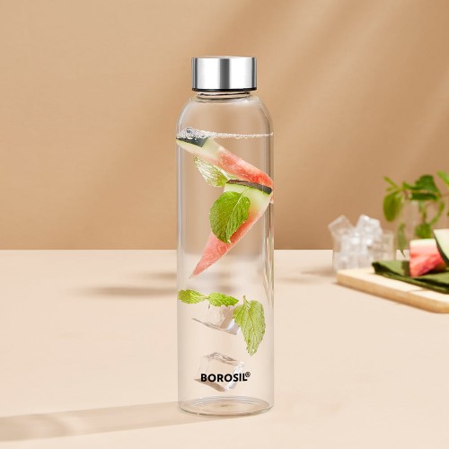 Borosil Bottle Crysto Slim With SS Lid 550ml Glass
