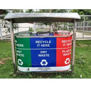 Trio Dustbin Out Area With Vinyl Print With Stand and Shed SS202 60 Ltrs X 3