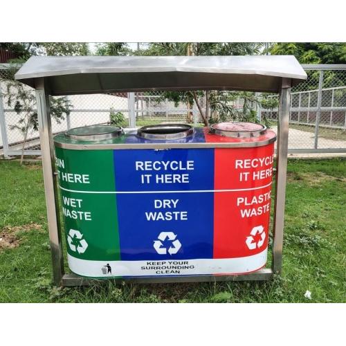 Trio Dustbin Out Area With Vinyl Print With Stand and Shed SS202 60 Ltrs X 3