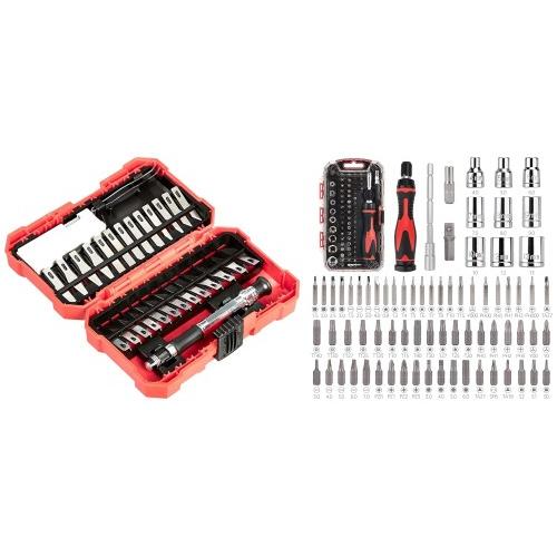 Amazon Basics Wrench and Screwdriver Set 73 Pcs Magnetic Ratchet 8x4.6x1.3 Inch Multicolor