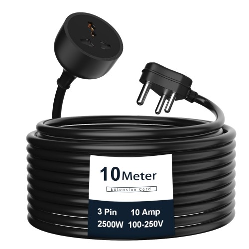 Hoteon Extension Board Cord With 10 Meters Heavy Duty Long Wire Cord Single Outlet Socket 2500W 10A Expandable Electric Extension 3 Pins Extension Cord