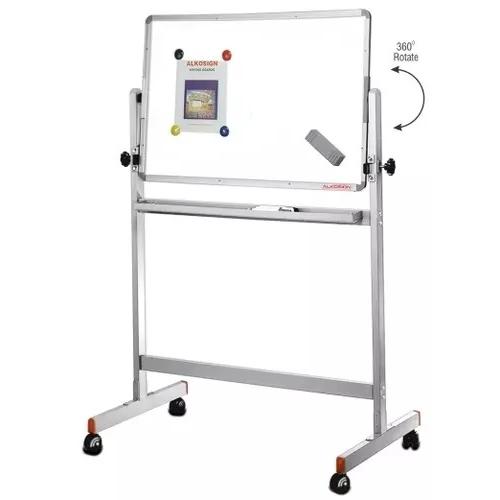 Alkosign Board Astra Chrome Magnetic Dual Side 360 Degree Rotational Fixed With MS Movable Stand 4.9 Feet 4x3 ft Thickness 13 mm White