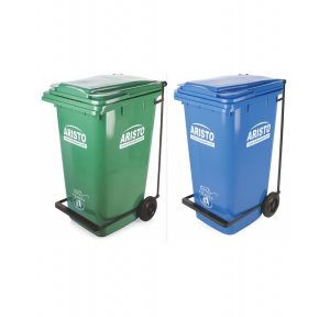 Aristo Wheel Waste Bin with Pedal Green and Blue  HDPE 90 Ltr Each