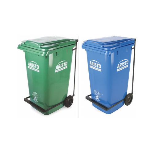 Aristo Wheel Waste Bin with Pedal Green and Blue  HDPE 90 Ltr Each