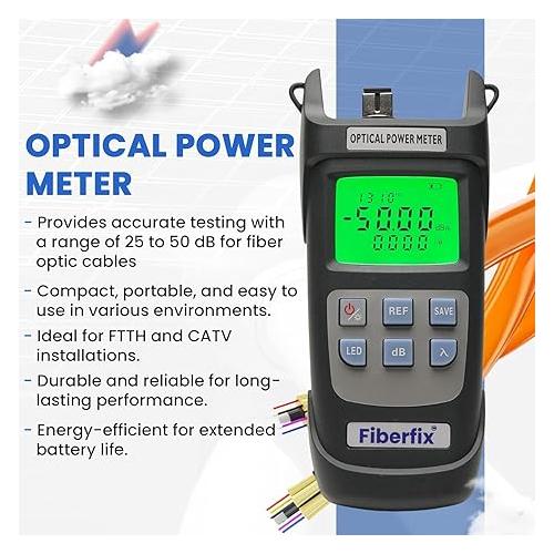 Fiberfix Optical Power Meter For Fiber Optic Cable Testing High Precision 25 To-50Db Range Ideal for FTTH, CATV