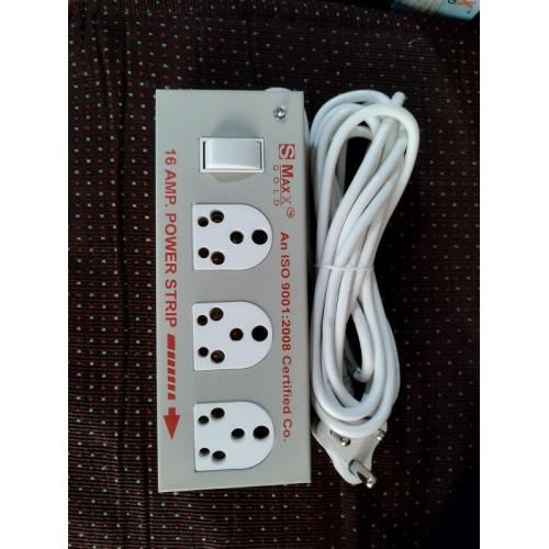 S-Maxx Extension Board 16A 1 Switch 3 Socket Metal Body 1.8 Mtr