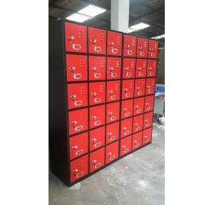 Almirah 18 Door Locker 22 Gauge Size 78x36x18 Inch Red & Black Powder Coated With Internal Locker Size 12/12 Inch