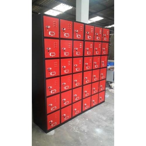 Almirah 18 Door Locker 22 Gauge Size 78x36x18 Inch Red & Black Powder Coated With Internal Locker Size 12/12 Inch