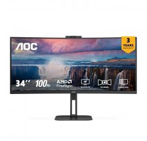 AOC Monitor CU34V5CW 34inch Curved Ultra Wide WQHD 3440x1440p, 165Hz, FreeSync Premium, Flicker-Free, Adjustable Stand, Built-in Speakers, Low Blue Light, USB Hub