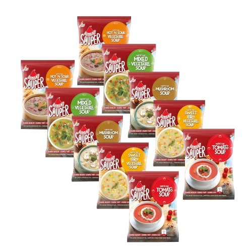 Bambino Soups Special Combo Pack Flavour Tomato 2Pkt, Mushroom 2Pkt,  Hot n Sour 2Pkt, Sweet Corn 2Pkt,  Mix Veg 2Pkt Pack of 10