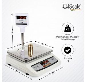 Iscale Electronic Weighing Scale i-01 30kg x 1g With Front and Pole Double Display With SS Pan