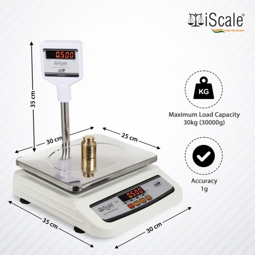 Iscale Electronic Weighing Scale i-01 30kg x 1g With Front and Pole Double Display With SS Pan