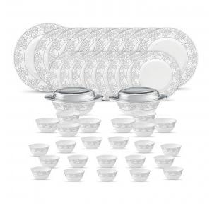 La Opala Dinner Set Diva Velvett Collection Opal Glass Crockery 45 Pcs Aria White