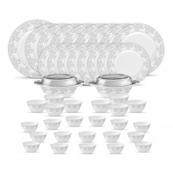 La Opala Dinner Set Diva Velvett Collection Opal Glass Crockery 45 Pcs Aria White