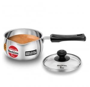 Hawkins Tea Pan SST10G Stainless Steel With Glass Lid Silver 1 Ltr  15.1D x 31.3W x 12.2H CM