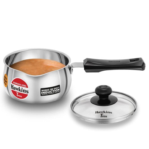 Hawkins Tea Pan SST10G Stainless Steel With Glass Lid Silver 1 Ltr  15.1D x 31.3W x 12.2H CM