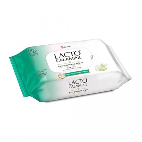 Lacto Calamine Face Wipes For Daily Cleansing with Aloe Vera, Cucumber and Vitamin E 25 Wipes
