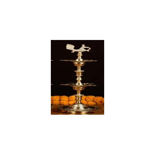 Lamp 10 Diyas Brass Height 4ft Weight 10.5 Kg Color Golden