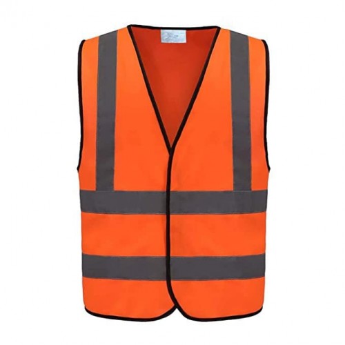 Safety Jacket Polyester Hi-Visibility 220 GSM With 2 Inch 3M Reflective Strip & Printing Logo Color Orange Without Pockets