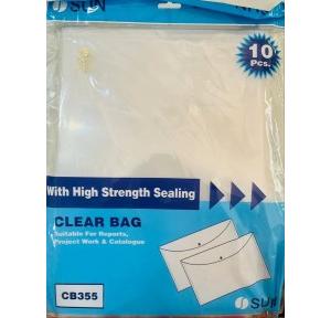 Sun Clear Bag CB355 With Button Thin White Pack of 10