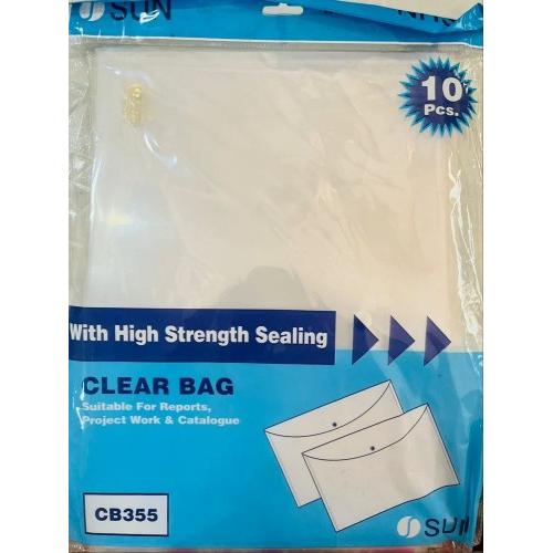 Sun Clear Bag CB355 With Button Thin White Pack of 10