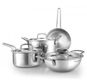 Bergner Cookware Set TriPro Triply Stainless Steel 7 Pcs, 1 Kadhai 20 CM, 1 Sautepan 20 CM,1 Saucepan 16 CM, 1 Casserole 20 CM, 3 Lids