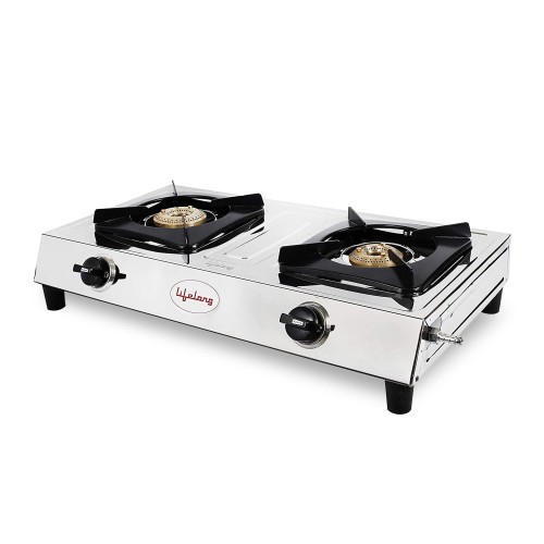 Lifelong Gas Stove LLGS990 2 BurnerManual Ignition Cooktop with Stainless Steel Size 64D x 8W x 32H CM