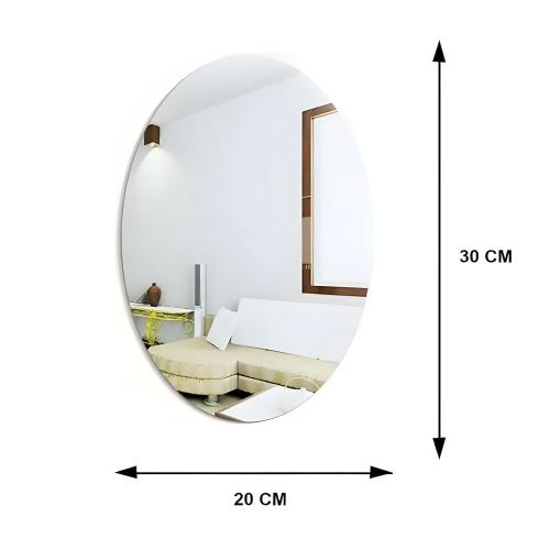 Mirror Sticker  Oval Shape Adhesive Material Type Glass ABS for Wall on Tiles Size 30L x 20W CM