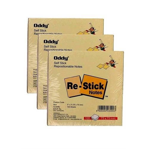 Oddy Selfstick Repositionable Note Pads  3x3 Inch, 100 Sheets RS 3x3