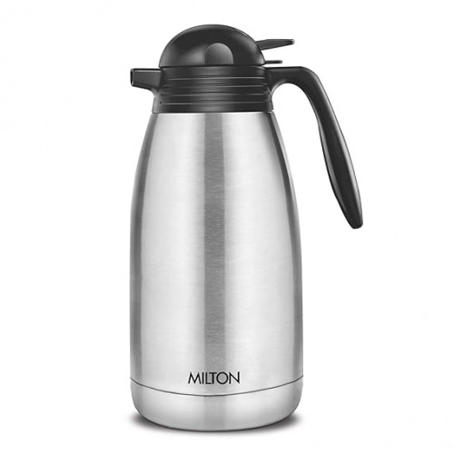 Milton Carafe 2000 Stainless Steel Double Walled Vacuum Insulated Flask With Lid And Handle 1880ml Silver Coffee,Tea, Heat & Cold Retention