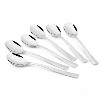 FnS Tea Spoon SLTS06H Slimline Mirror Finish Colour - Silver Stainless Steel 15L x 5W CM Pack of 6