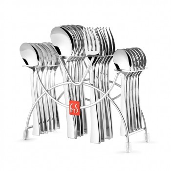 FnS Spoon Set SLST24HB Slimline 24 Pcs with Stand Mirror Finish Colour - Silver Stainless Steel 22L x 5W CM