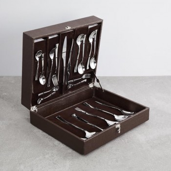 FnS Spoon Set SLST90 Slimline 90 Pcs Set Leatherette Box Mirror Finish Colour - Silver Stainless Steel 28L x 7W CM