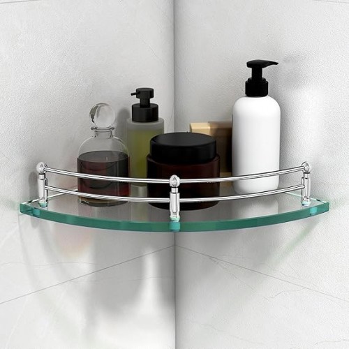 Corner Shelf Glass 12 X 12 Inch Wall Mount Round Transparent