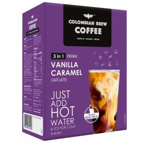 Colombian Brew Instant Coffee Powder Premix Vanilla Caramel Cafe Latte 3 in 1-8 Sachets Box Soluble Coffee for Hot & Cold Drinks