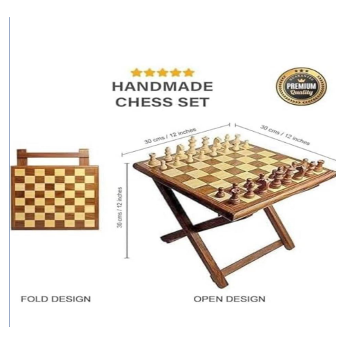Chess Board Handmade With Wooden Table Size L12 X W12 X H12 Inch With Pieces