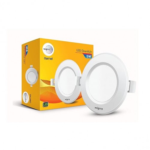 Wipro LED Downlight Garnet Round Recessed Downlighter For False Ceiling 6500K 5W Cool White Cutout 75 MM