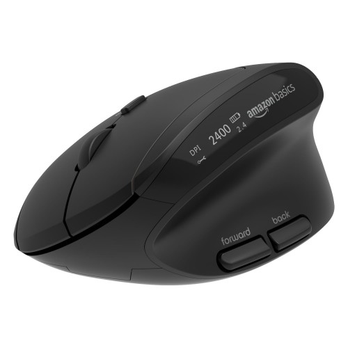 Amazon Basics Wireless Mouse Pro Series 800mAh 2.4 GHz Ergonomic Dual 5.0 Bluetooth Mode 4 Adjustable DPI Settings Up to 2400 Shortcut Buttons Multi Device Usage Black