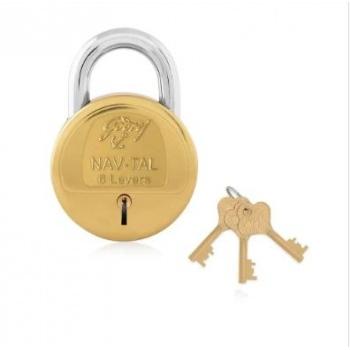 Godrej Padlock 3297 NavTal 6 Lever with Common Keys (4 keys) Brass Pack of 4