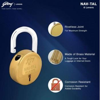 Godrej Padlock 3297 NavTal 6 Lever with Common Keys (4 keys) Brass Pack of 4